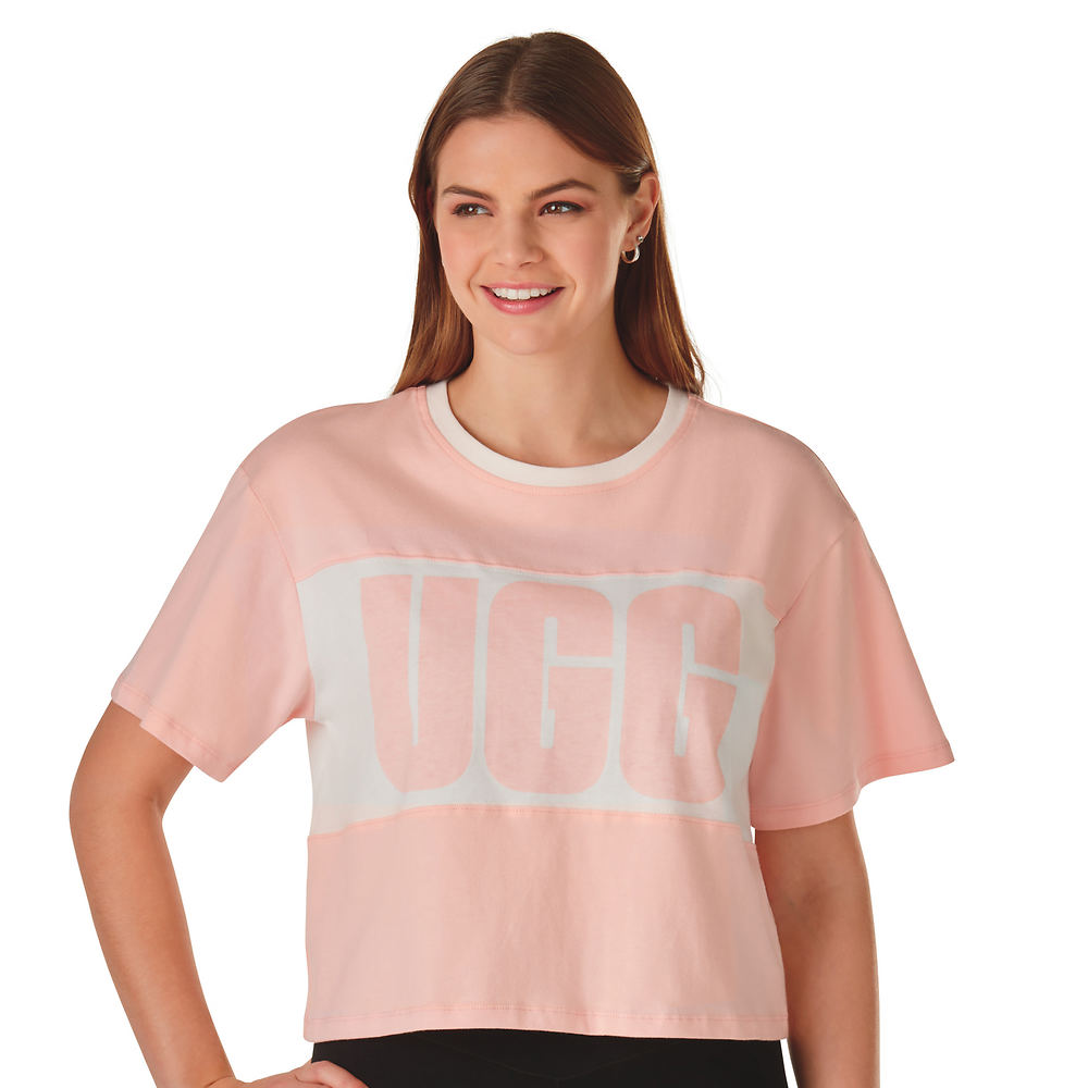 UGG Jordene Colorblocked Logo Tee Pink Knit Tops M