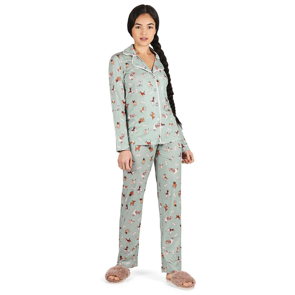 MeMoi Women's Notch Collar Pant PJ Set Multi Sleepwear XXL