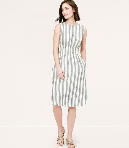 Image of Striped Linen Midi Dress