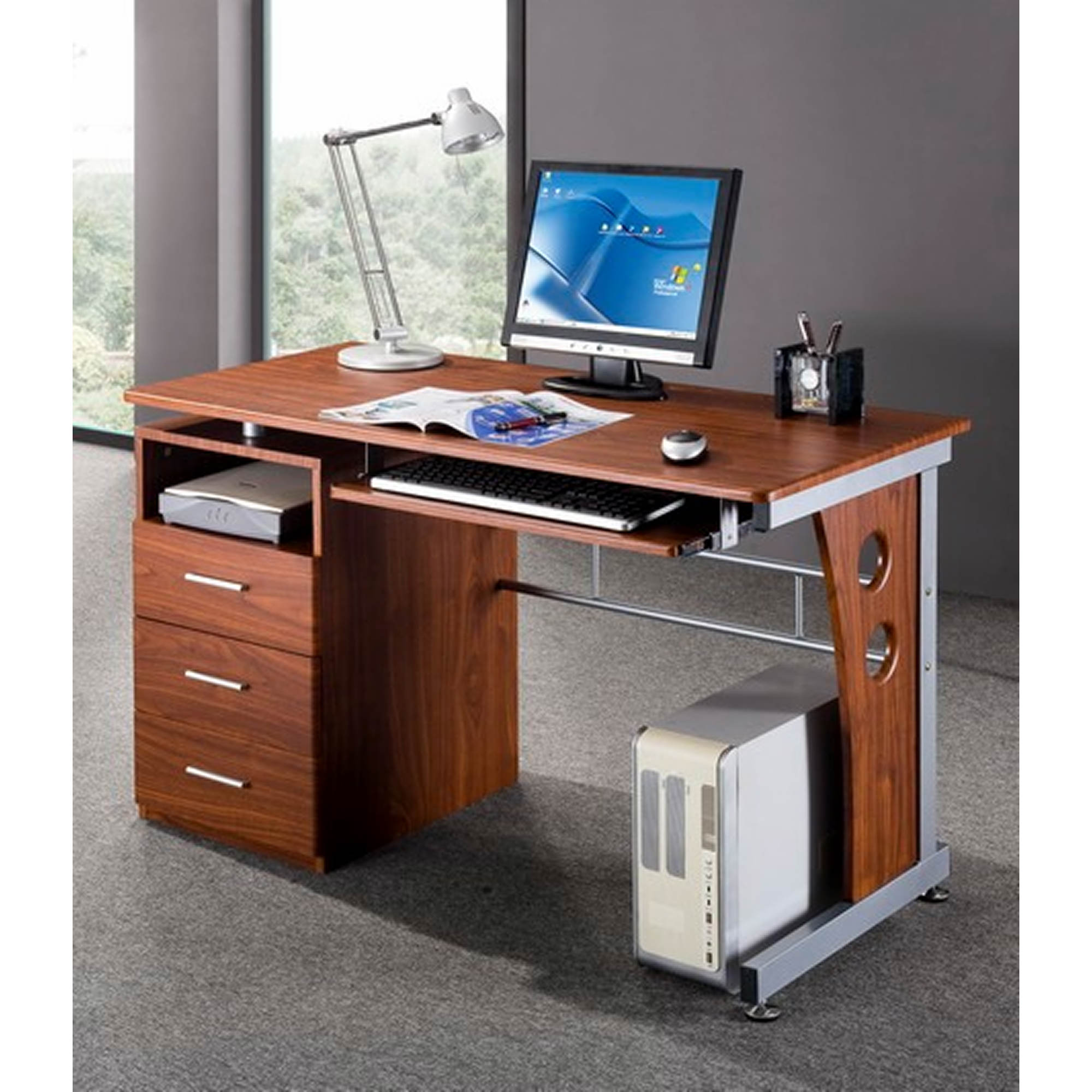Rta Products Techni Mobili Computer Desk With Storage Mahogony
