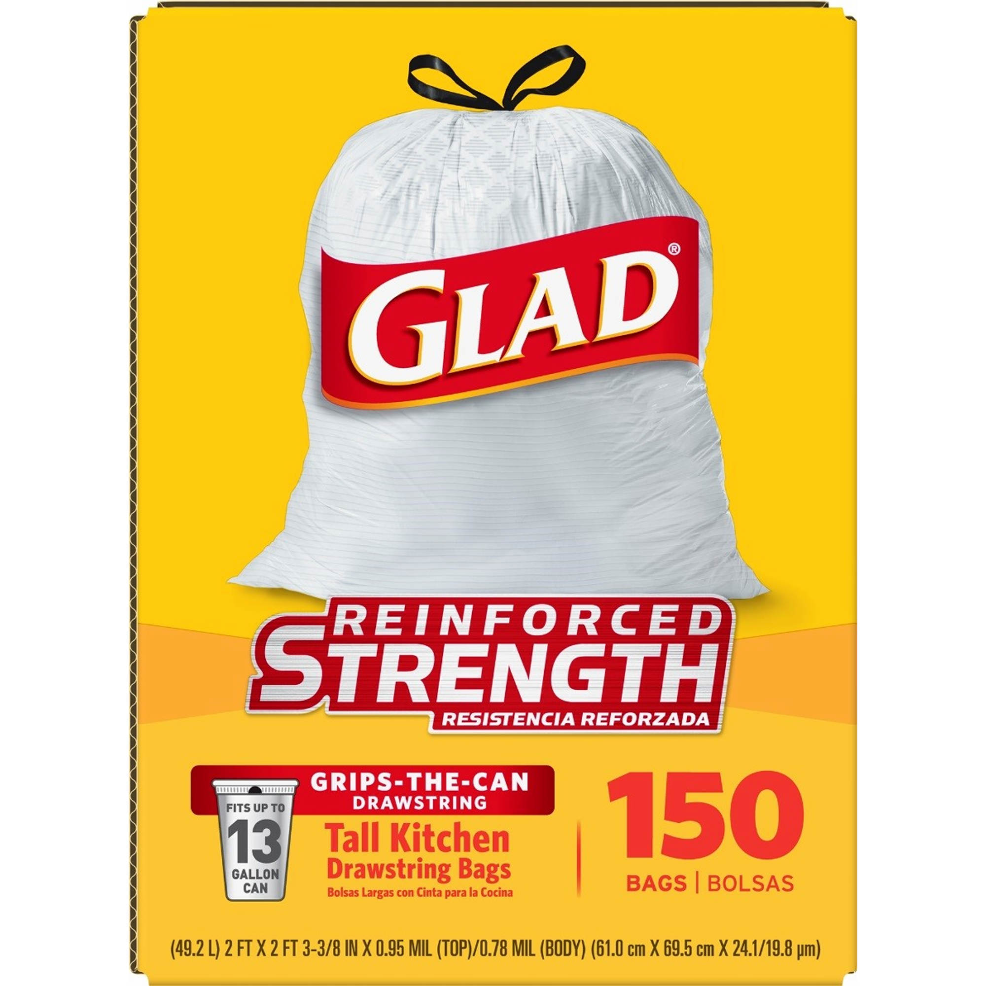 Glad 13-Gal. Tall Kitchen Drawstring Plastic Trash Bags, 150 ct. - White - BJs WholeSale Club