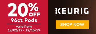 Keurig.  96 ct pods.  20% OFF.  Valid 12/0219 - 12/15/19.  While quantities last.  Shop Now.