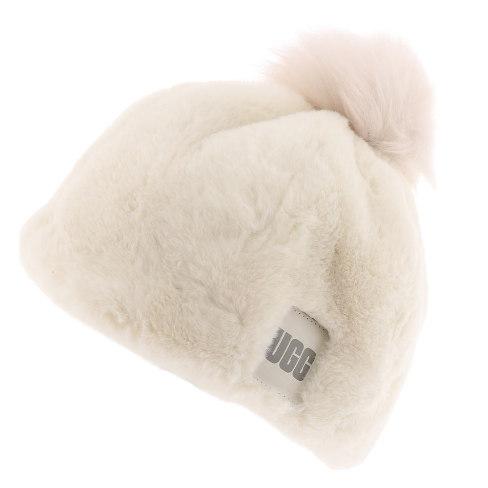UGG Women's Faux Fur Beanie with Pom White Hats One Size -  191459184417