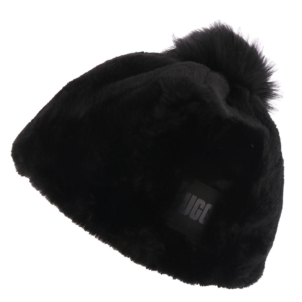 UGG Women's Faux Fur Beanie with Pom Black Hats One Size -  191459184394