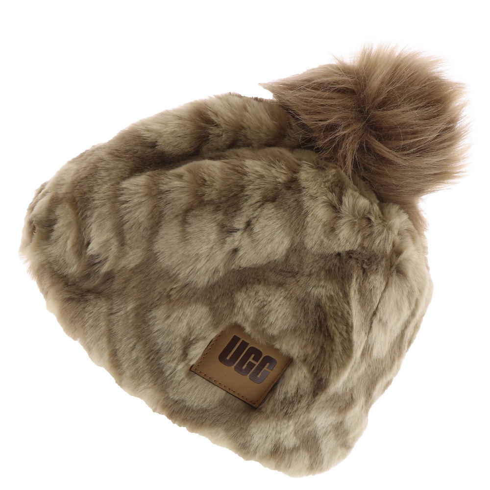 UGG Women's Faux Fur Beanie with Pom Brown Hats One Size -  191459184387