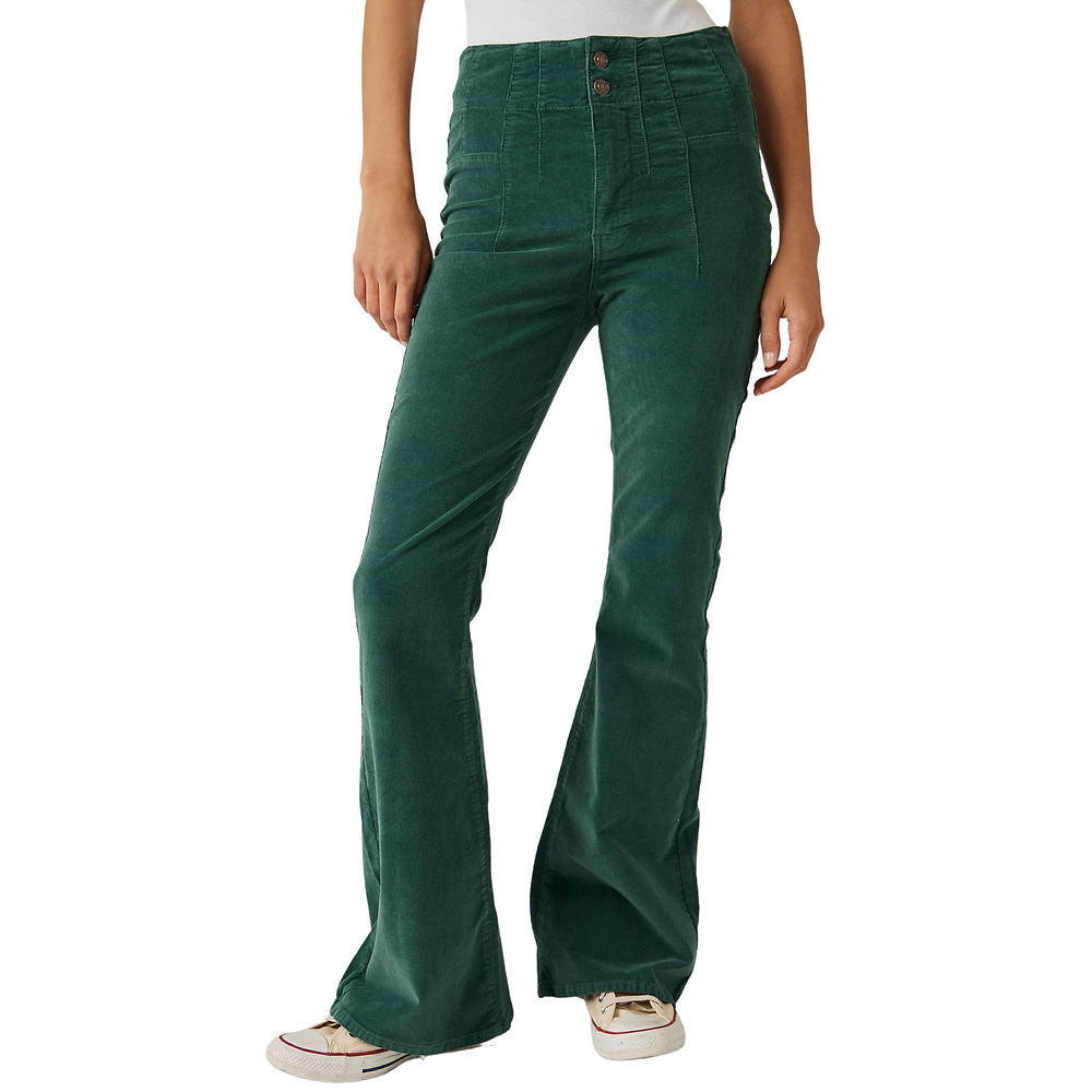 Free People Women's Jayde Cord Flare Pant Green Pants 27-Regular -  197267469500