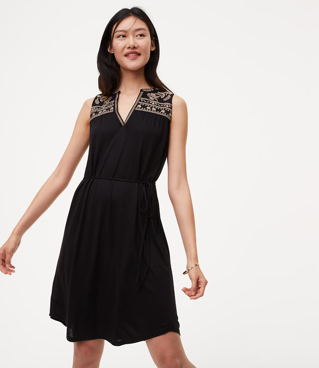 Primary Image of Embroidered Split Neck Dress