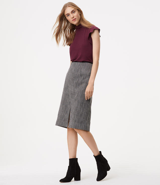 Tweed Front Slit Midi Skirt
