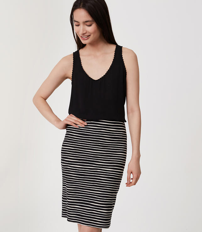 Petite Striped Pull On Pencil Skirt | LOFT