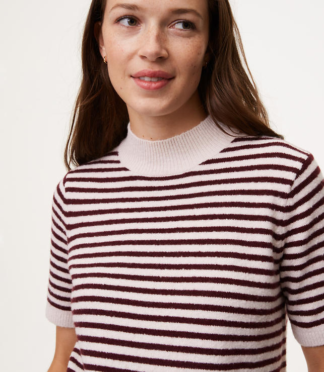 Striped Mockneck Short Sleeve Sweater | LOFT
