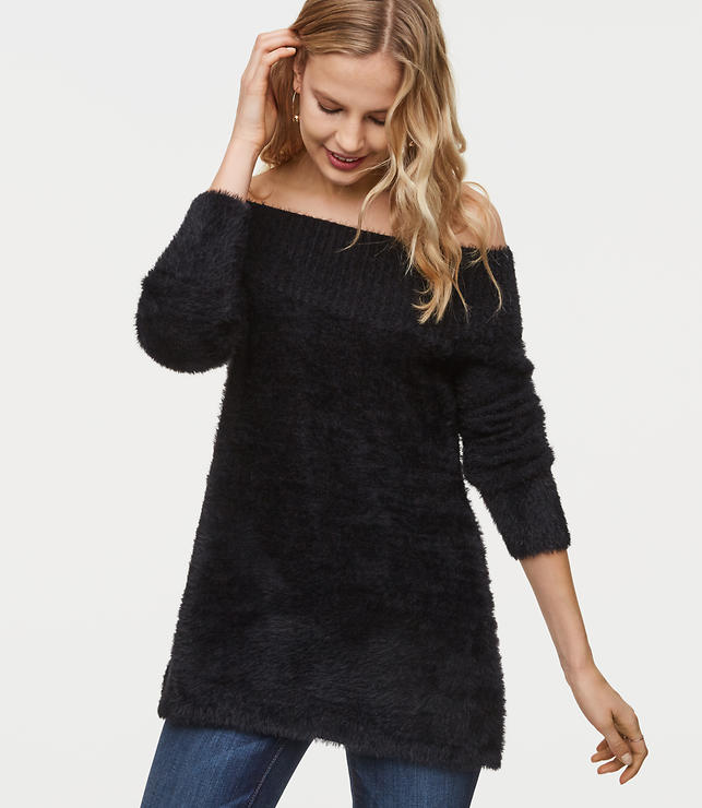 Fuzzy Off The Shoulder Tunic Sweater