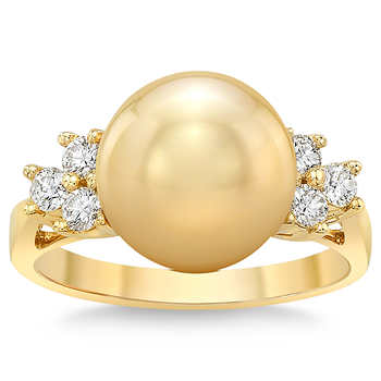 Golden South Sea 10-11 mm Pearl & Diamond 18kt Yellow Gold Ring
