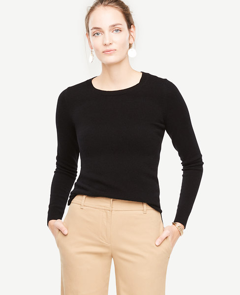 ANN TAYLOR Cashmere Crew Neck Sweater in Black | ModeSens