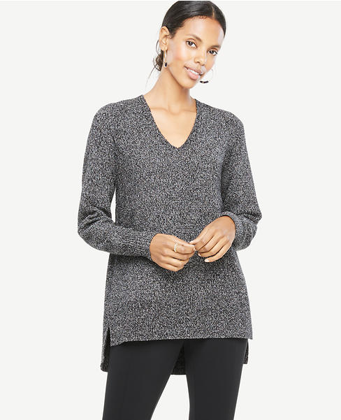 Marled V-Neck Tunic Sweater | Ann Taylor