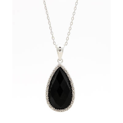 Pear-Shaped Black Onyx and Diamond Accent Pendant Necklace in Sterling ...